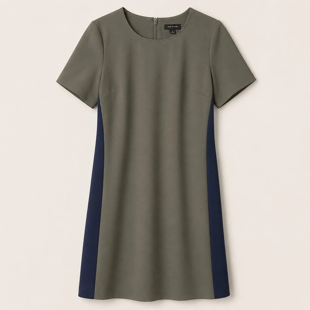 Ann Taylor Colorblock Shift Dress Size 6 Olive Navy Business Casual